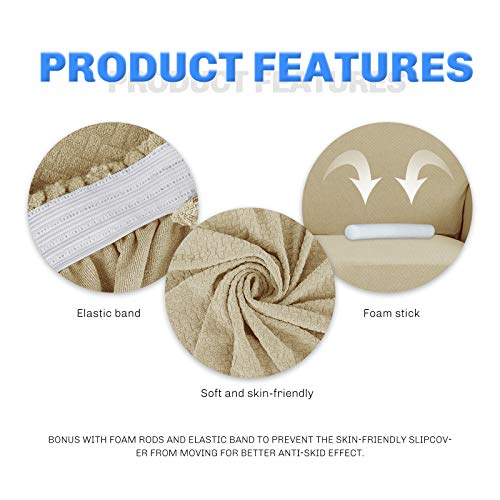 MAXIJIN Creative Jacquard Chair Cover for Living Room, Super Elastic Non-Slip Chair Cover with Arms, Pet Friendly, Elastic 1 Piece Armchair Protector (1 Seater, Light Beige)