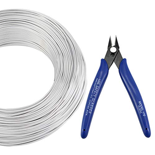 Owevvin 18 Gauge 656 FT Silver Aluminum Wire with 1 Pcs Wire Cutter, Flexible Metal Wire DIY Craft Wire Jewelry Making Beading Wire(1mm)