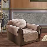 Elegance Linen Quilted Slip Cover Water-Absorbent Furniture Protector for Chair, Natural
