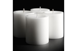 MOSROAD Unscented White Pillar Candles, 3 inch Pillar Candles for Table Decoration, 4 Count, Dripless and Smokeless Candle Pillar Perfect for Wedding, Parties, Spas, Home Gatherings and Dinner