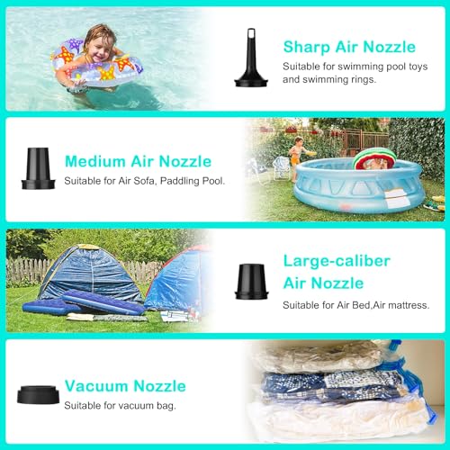 Electric Air Pump, 4000 mAh Electric Pump for Inflatable Mattress with 4 Nozzles, Inflator Inflator, USB Rechargeable Lighting, for Outdoor Camping, Air Mattress