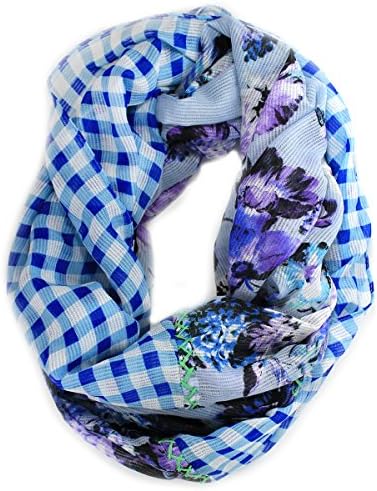 Cejon Women's New Women's Mixed Print Gingham Infinity Scarf, Light Blue