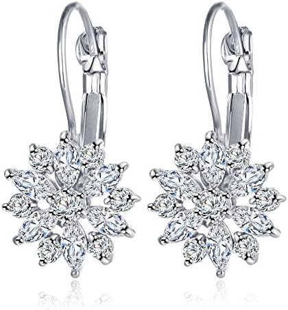 Mac Lawrence Fashion Jewellery AAA High Quality American Diamond CZ Silver Plated Stylish Fancy Party Wear Crystal Flower Dangle and Drop Earrings for Women and Girls