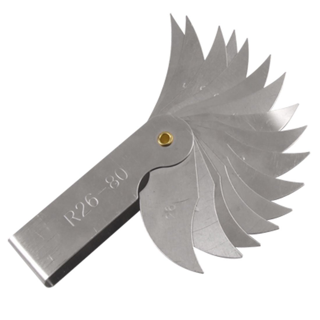 Sourcingmap Radius Gauge R26-80mm 15 Leaves Metal Radius Fillet Gauge, Portable Measuring Tool