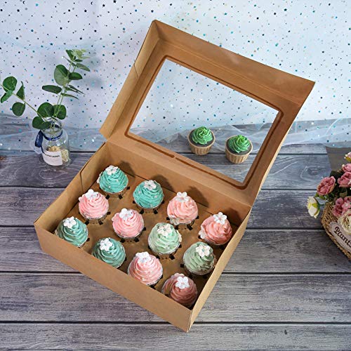 15Pack Brown Cupcake Boxes 12 Holders Cake Carrier Food Grade Kraft
