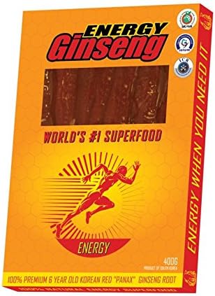 Energy Ginseng: Premium Korean Red Panax Pure Ginseng Root | 6 Year Roots, 8% Ginsenosides | 30 Day Supply | Can Eat Right Out of The Box | No Fillers or Preservatives