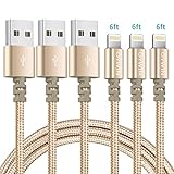 Lightning Cable, OYWIN 3PACK (6FT) Nylon Braided Charging Cable Cord Lightning to USB Cable Charger Compatible with iPhone X/8/7/6s/6/Plus/5SE/5s/5c/5, iPad, iPod and More (Gold)