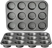 Amazon Basics Nonstick Muffin Baking Pan, 12 cups - Set of 2