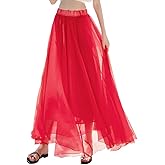 Teemall Women's Ankle Chiffon Long Skirt A-line Retro Skirts Pleated Beach Maxi Skirt