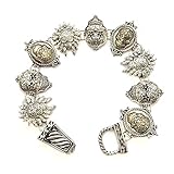 Sugar Skull Silver Tone Magnetic Clasp Link Bracelet