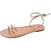 GORGLITTER Women's Strappy Flat Sandals Ankle Strap Open Toe Dressy Summer Flats Sandal