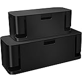 ZhiYo Cable Management Box Black, 2Pack Cord Organizer Box - Extra Large and Medium Size, Cord Hider Box to Conceal Power Str