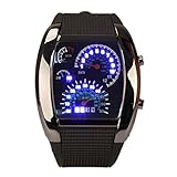 Amyove Fashion Sports Turbo Blue Flash LED Car Speedometer Meter Dial Men Wrist Watch