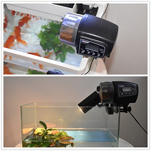 Petacc Automatic Fish Feeder Auto Aquarium Feeder Fish Food Dispenser with Electric Thermometer, Suitable for Aquarium, Fish Tank, Turtle Bowl and Reptile Tank