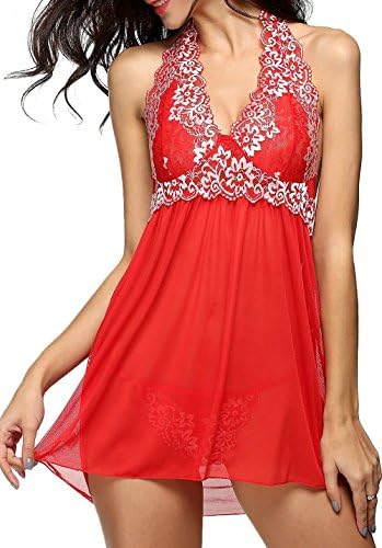 Kissria Women Outfits Halter Lingerie Mini Nightwear Lace Babydoll