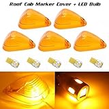 Partsam 5X Amber Roof Running Light Cab Marker Cover+ High Power T10 Amber 6-5730-SMD LED Bulbs Compatible with Ford F150 F250 F350 1999-2016 Super Duty Pickup Trucks