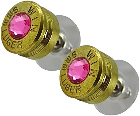 LoriDavidson Designer Brass 9mm Bullet Shell Swarovski Crystal Stud Earrings