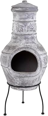Charles Bentley Medium Clay Chimenea Patio Heater, Leaf Design, 85x36cm view 4