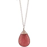 Natural Red Strawberry Quartz Crystals Pendant Necklace, Pear Gemstone, Energy Healing Crystals, Birthday, Gift for Her, Gemstone Jewelry 18 inch AAA+ Quality (strawberry-quartz)