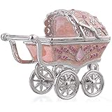 Keren Kopal Pink Baby Carriage Newborn Stroller Trinket Box Decorated with Swarovski Crystals Handmade Newborn Baby Unique Gift Idea