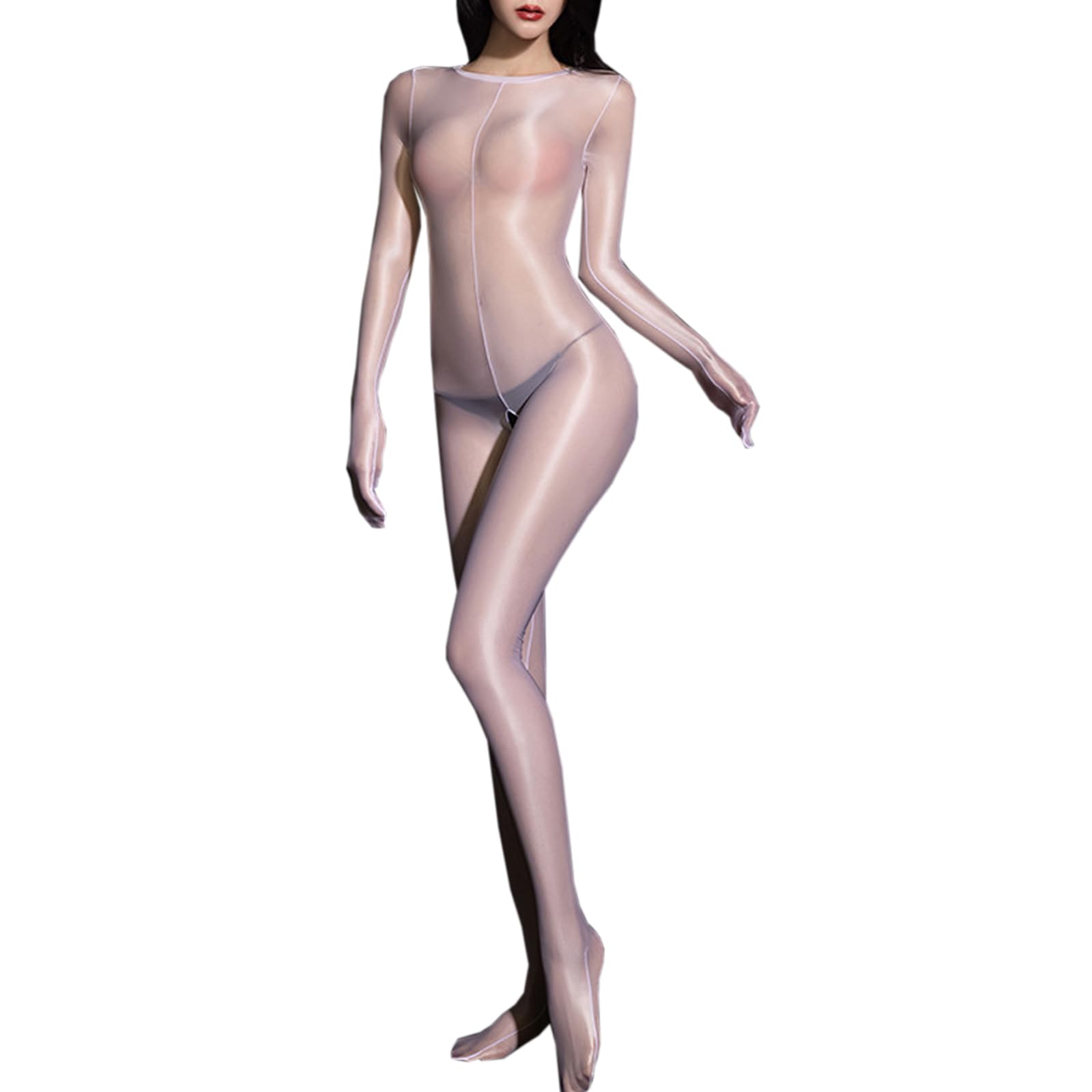 RUIBAVYA Women's Body Stockings Full Body Hooded Nylon Bodystocking Oil Shiny Bodystocking