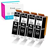 K-Ink Compatible Ink Cartridges Replacement for Canon PGI 250 PGI-250 XL Black (4 Big Black)