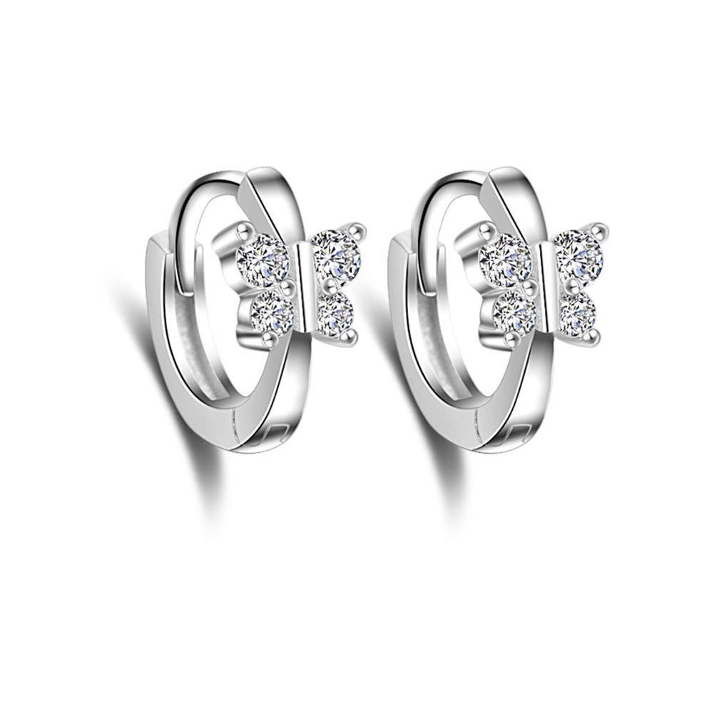 Cute Little Butterflies Sleeper Small Hoop Earrings Sterling Silver CZ Crystal Huggie Round Earring for Women Teen Girls best gifts 8mm