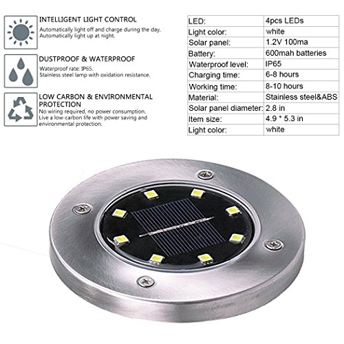 Solar Ground Lights,Garden Pathway Outdoor In-Ground Lights,Landscape Lighting Decor Lawn Light,for Driveway Pathway Walkway In Ground Underground Buried Light,Upgraded With 8 LED (4 pack) (white) - Thumbnail 3