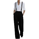 CUKOLSXA Women's Dressy Jumpsuit Overalls Suspender Straight Leg Casual Romper High Waisted Work Suit Pants with Pockets