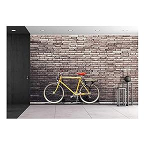 Retro Bicycle on Roadside with Vintage Brick Wall Background - Removable Wall Mural | Self-Adhesive Large Wallpaper - 66x96 inches
