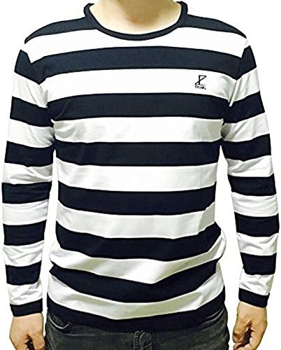 Ezsskj Men's Long Sleeve Black White Striped T Shirts Crew Neck Stripe Tee