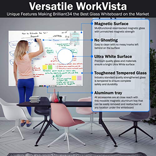 Magnetic Glass Whiteboard Large Ultra White Glass Board 48 X 36 