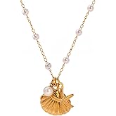 Charm Necklace for Women Pearl Starfish Seashell 14k Gold Summer Beach Surfer Jewelry Necklace Gifts