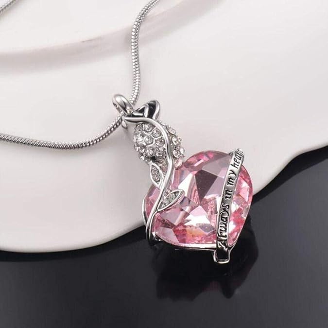 Cremation Jewellery Crystal Heart Rose Flower Cremation Ash Necklace