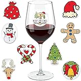 Christmas Wine Glass Drink Markers - Wine Charms Alternative - 18 Static Cling Reusable Stickers (Christmas)