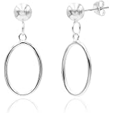 Sea of Ice Sterling Silver Open Oval Drop Dangle Hoop Bead Post Dangle Earing&ndash;5mm bead, size 25mm x 10mm - Elegant Sterling Silver Earrings for Women &ndash; Nickel-Free Jewelry
