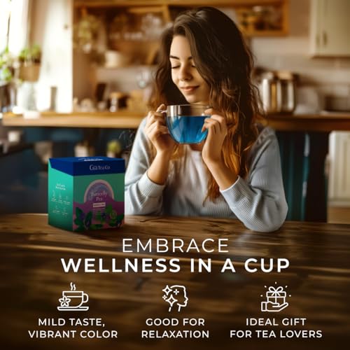GYA TEA CO BUTTERFLY PEA HERBAL LOOSE LEAF TEA – DECAF FLOWER TEA WITH GOOD TASTE & BLUE COLOR FOR SKIN, HAIR & DIGESTION HEALTH, SOOTHING & RELAXING – 5.29 OZ – 70 CUPS