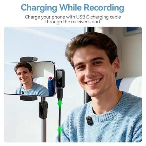 occiam Mini Lavalier Microphone for iPhone & Android Wireless Microphone Noise Reduction Magnetic Mini Lapel Mic with 54H Charging Case for YouTube Podcast Tiktok Vlogging Video Recording Black