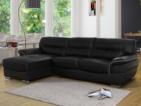 Vente Unique Canape D Angle En Cuir Clovis Noir Angle Gauche