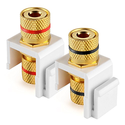 TNP Banana Jack Keystone Insert (Set of 2) - Stereo Speaker Banana Connector Binding Post Snap In Adapter Socket Female Port Inline Coupler For Wall Plate Outlet Panel, 2 Channel Black + Red (1 Pack)