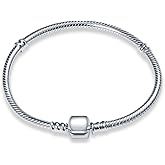HappyStar 925 Sterling Silver Snake Chain Bracelet Fully compatible with Pandora charms, With Mickey Mouse head Clasp Charm Bracelets Gifts for Teen Women