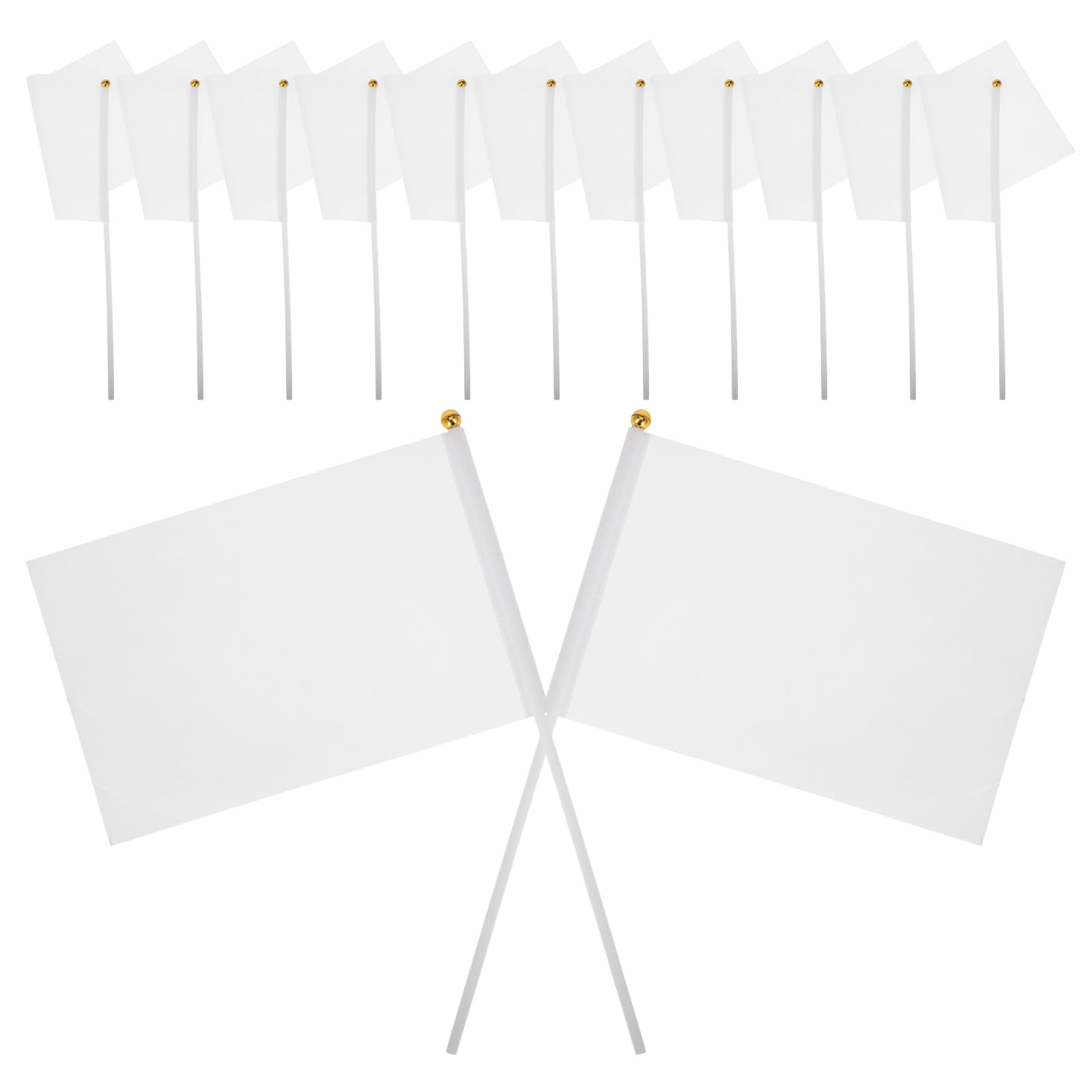 NUOBESTY 48 Pcs White Mini Flags on Sticks Referee Flag Hand Held Small Banner Flags for Sports Events Parties School Celebrations