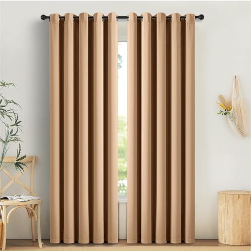 AMEHA Blackout Eyelet Curtains for Living Room Beige Bedroom Curtains 90x72 Inch Soft Luxury Curtain 2 Panels with Tiebacks — image 1