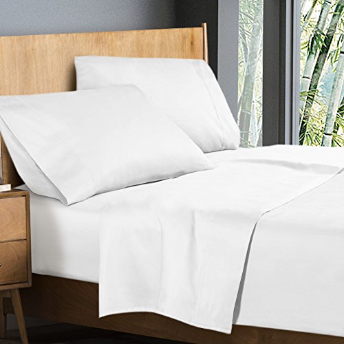 Clara Clark Bamboo Bed Sheet Set, White, King Size, 100 Rayon Made