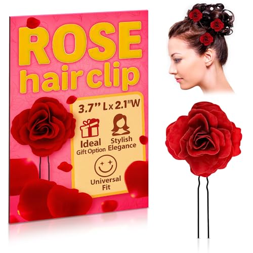 6Pcs Small Red Rose Hair Clip - Pleasant Colors Red Hair Accessories for Women 2.1 x 3.7