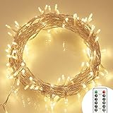 [Remote and Timer] 36ft 100 LED Outdoor Battery Fairy Lights (8 Modes, Dimmable, IP65 Waterproof, Warm White)