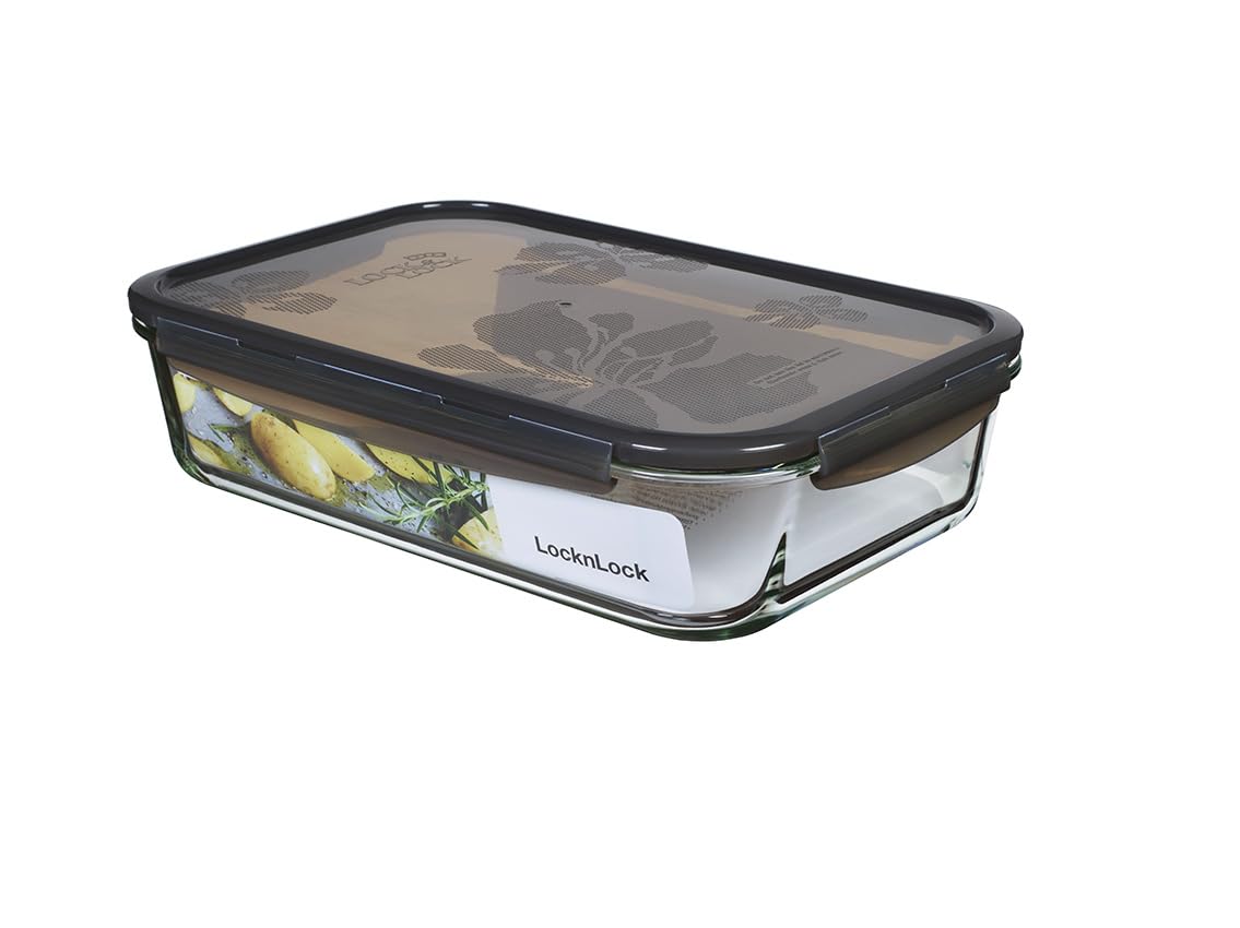 LocknLock Oven Glass Food Storage Container with Lid 3.6 L, Rectangular, Fridge, Freezer and Dishwasher Safe, Borosilicate Glass up to 400 °C, Oven and Microwave Safe, 345 x 236 x 88 mm