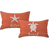 ULOVE LOVE YOURSELF Coastal Beach Throw Pillow Covers 12 x 20 Inch Set of 2 Seaturtle Starfish Summer Beach House Decor Ocean Theme Decorative Rectangular Cushion Covers for Couch Sofa