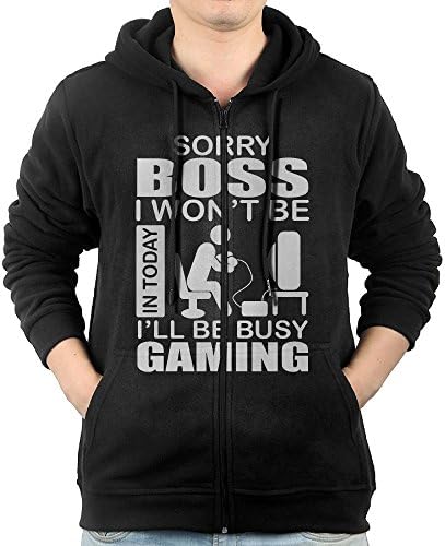 Sorry Boss I'll Be Busy Gaming Sweater Shirt Zipper Jacket Breathable Hoody For Mens Fit Mountaineering Black X-Large