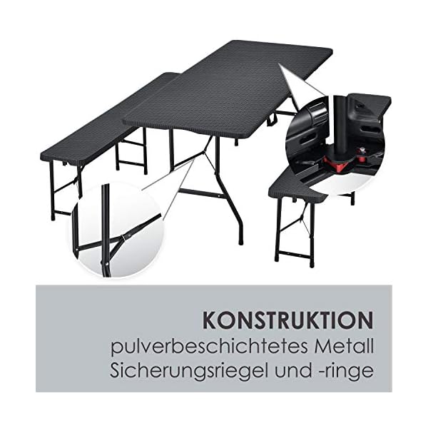 Juskys Bierzeltgarnitur Amberg 3-teilig & klappbar - 180 x 74 x 74-2 Bierbänke & Biertisch in Rattan-Optik Gartenmöbel-Set Festzeltgarnitur Camping – Bild 5